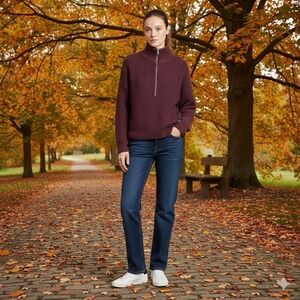 Calvin Klein Womens Medium 1/4 Zip Sweater Burgundy Purple Ribbed Knit Mock Neck